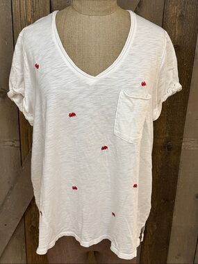 Anthropologie t.la Crab Embroidered V Neck Relaxed Tee Coastal Nautical Large